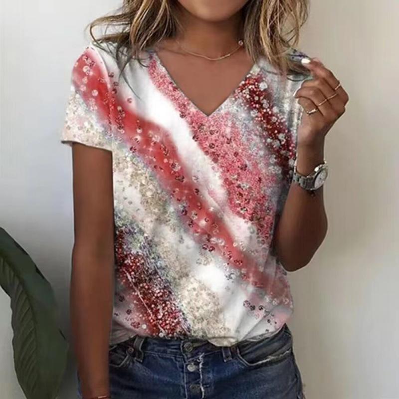 3D Digital Printing V-Neck Casual Short-Sleeved Women'S T-Shirt Women'S Imitation Cotton