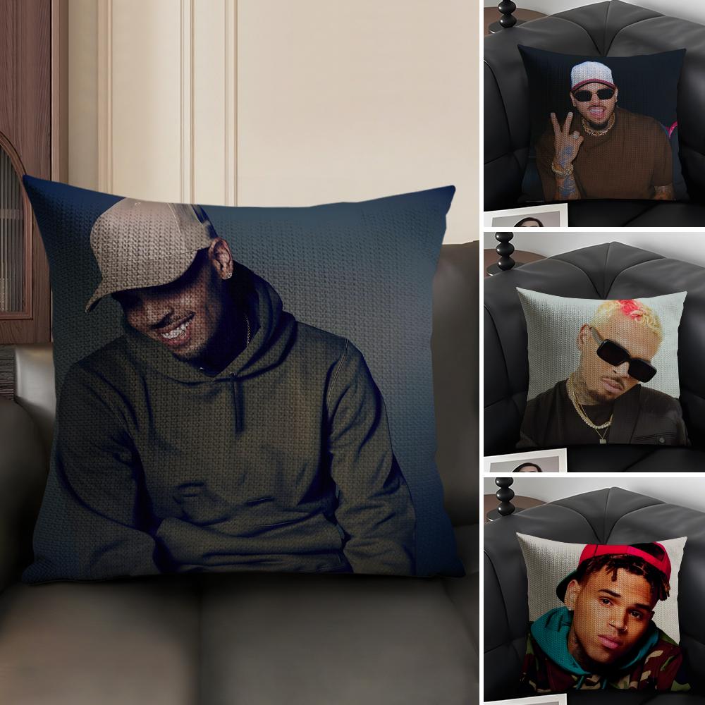 C-Chris Brownn Rapper Cushion Cover Natural Linen Organic Fabric Double-Sided Printing Sofa Home Decor Gift Pillow Case