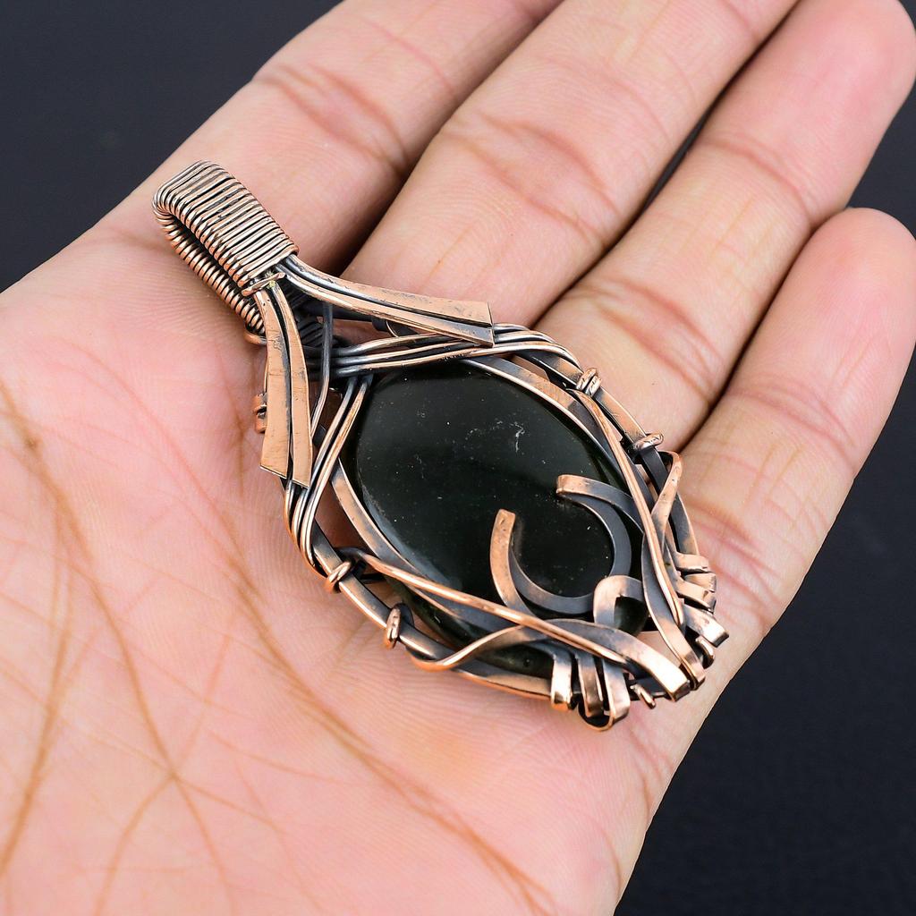 Grüner Zade Anhänger, 999 Kupferdraht umwickelter Edelstein Schmuck, Handgefertigter Anhänger, Geschenk Für Liebe