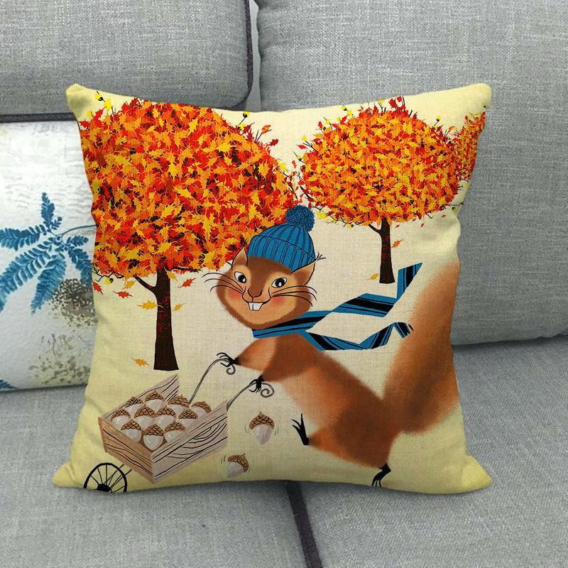 Autumn Animals: Dogs, Squirrels, Wolves, Raccoons Digital Printing Short Plush Pillow Covers For Car Sofa Office Cushion Cover