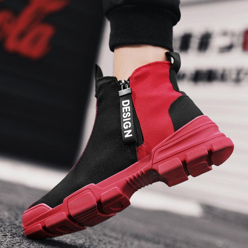 Fashion Breathable fiber black flat heel sewing men's off-the-shelf casual riding boots Round toe men's casual leather boots 6
