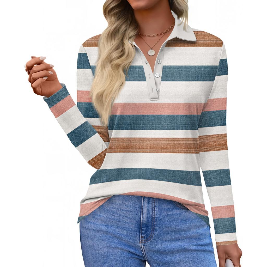 Women's Fashion Casual Lapel Short Long Sleeve Print Shirt Women's Button Up Tops