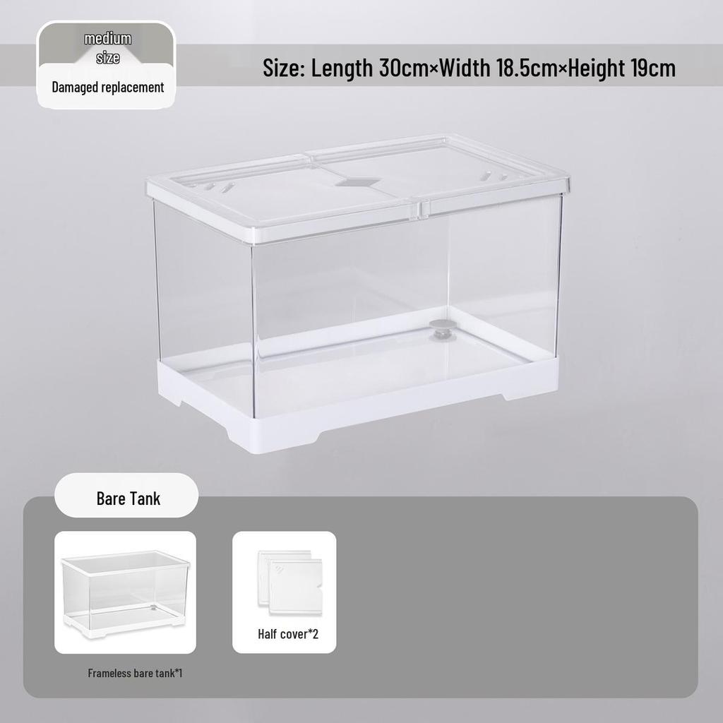 Acvariu Compact pentru Broaște Țestoase cu Platformă de Soare - Habitat Elegant de Birou cu Capac pentru Afișare Ecologică în Sufragerie