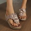 Large size slope heel slippers women's summer new engraved rivets waterproof table flip-flops women