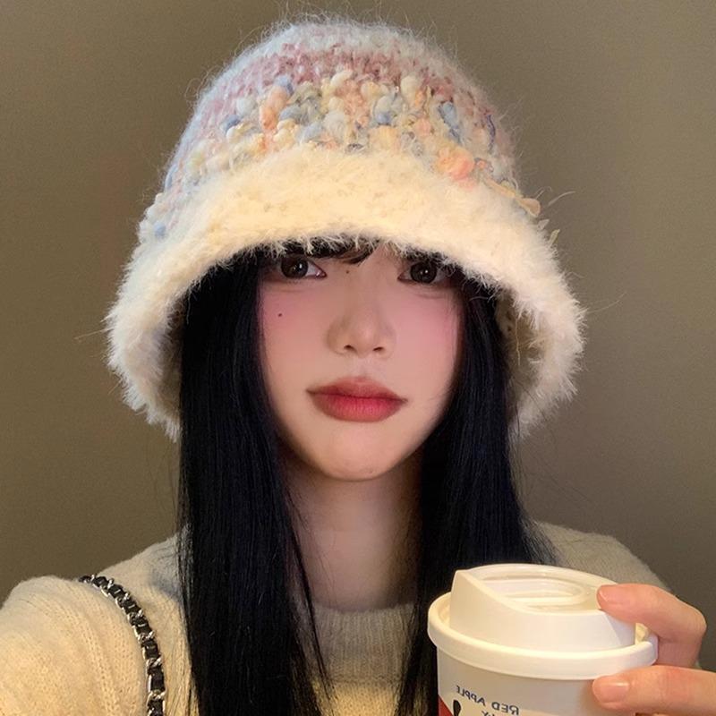 Japanese Plush Knitted Fisherman Hat for Women In Autumn and Winter Korean Style Face Showing Small Bucket Hat Warm and Cold Proof Woolen Hat Trendy