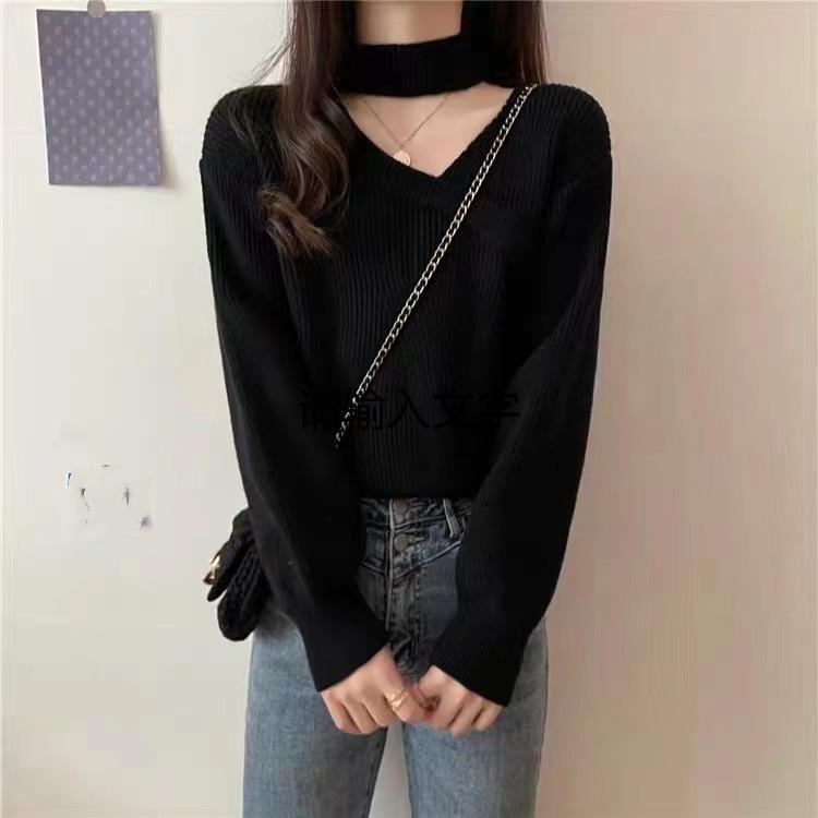 

GMXIA Осенне-зимний дизайн Sense Niche Нерегулярный свисающий вырез V-образный вырез Вязаный низ свитера Женская одежда Внутри One Size чёрный