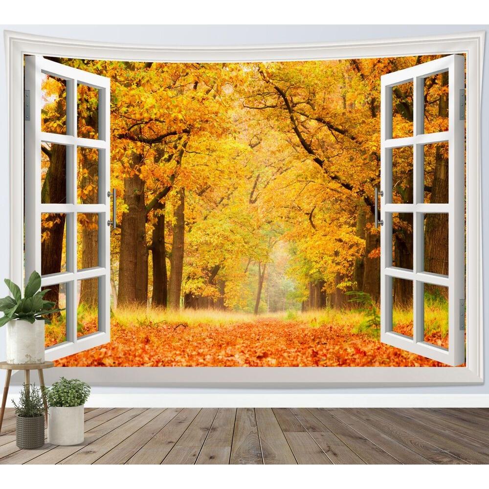 Tapestry window nature autumn forest orange 75x100