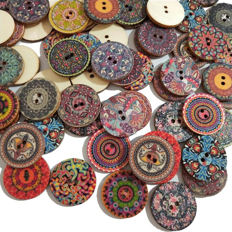 

15-25mm 50pcs Retro Wooden Buttons 2 Holes for Handwork Sewing Scrapbook Clothing Button DIY Crafts Accessories Gift Card Decor