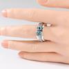 Vintage Inlaid Sea Blue CZ Women's Ring Sparkling CopperColor Hand Carving Daily Wear Party Jewelry Anniversary Gift