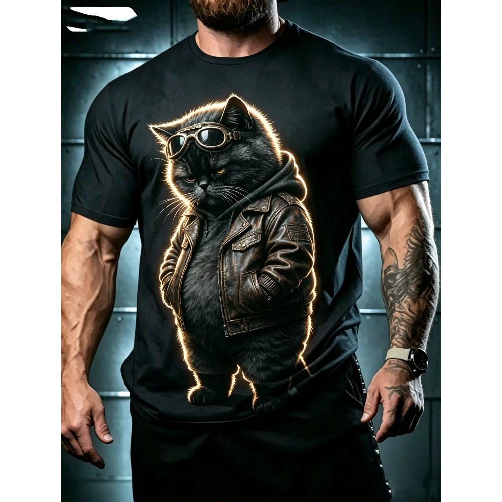 Creative Animal Cat 3D Print Pattern Crew Neck Tee Men Women Summer Fashionable Comfortable Novelty Short Sleeve T-shirt