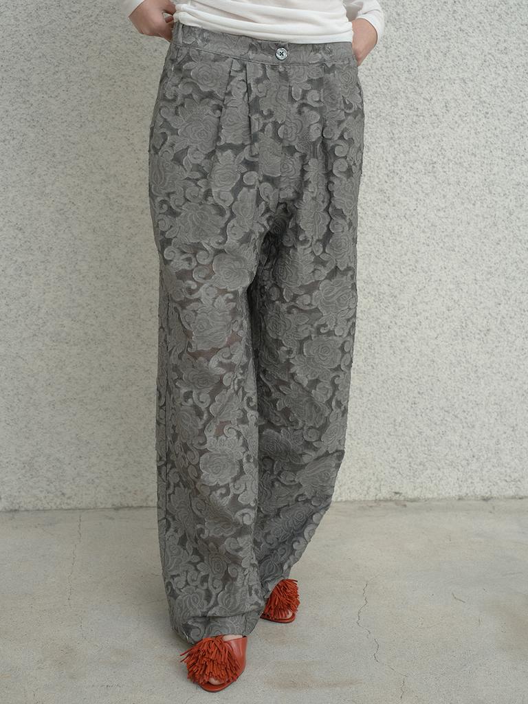 Deoenel Flower Wide Slacks - [Charcoal]