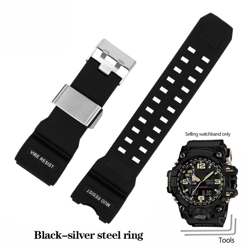 Resin Silikon Klokkereim For Casio Big Mud King GWG-1000GB Svart Gull G-SHOCK GWG-1000 Serie Gummireim med Verktøy Armbånd