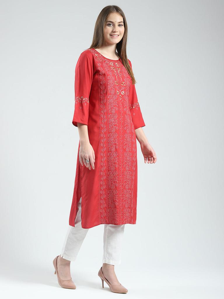 MONTE CARLO Women Regular Fit Maroon Kurti