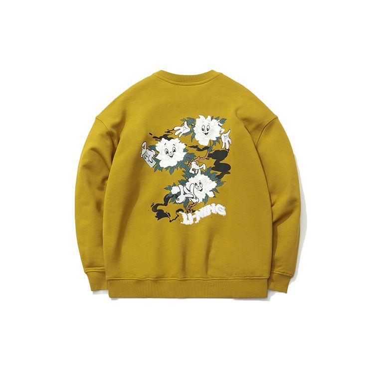 Li Ning X OG Slick Collaboration Loose Fit Pullover Embroidered Logo Round Neck Sweatshirt Women sweatshirt Olive-Yellow AWDR232-1