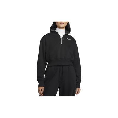 Bluza damska sportowa casual z długim rękawem, jednolita, ze stójką, zapinana na pół zamek, czarna DQ5768-010