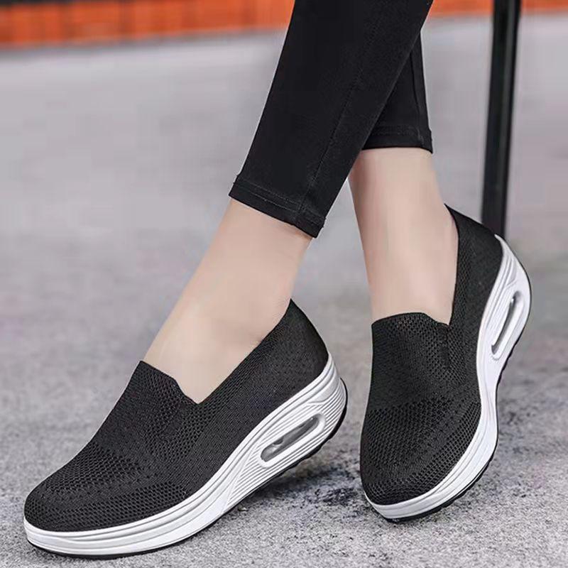 Sneakers women's new thick-soled air cushion casual shoes mesh one-pedal height-increasing walking shoes women