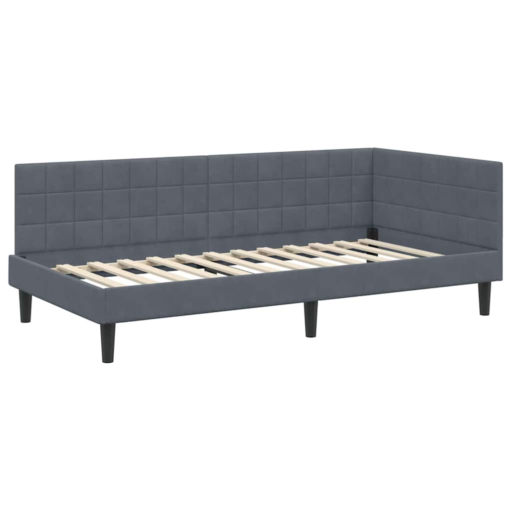 Corner Bed Frame with Headboard Dark Grey 100 Cm X 200 Cm Velvet