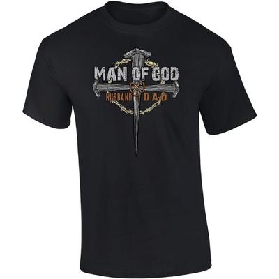 Mens Father's Day Man of God Crown Cross Husband and Dad Christian Short Sleeve T-Shirt