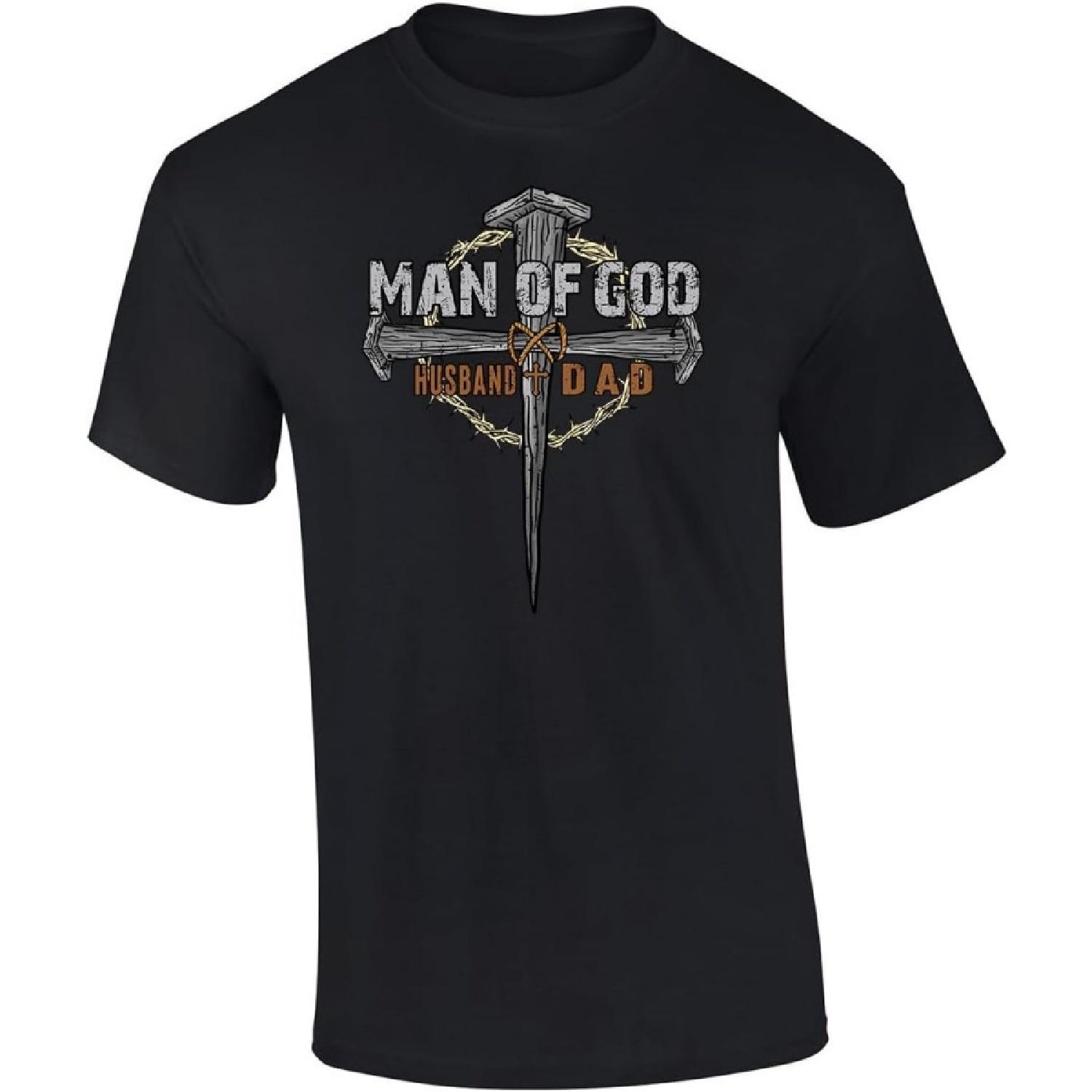 Mens Father s Day Man of God Crown Cross Husband and Dad Christian Short Sleeve T-Shirt S