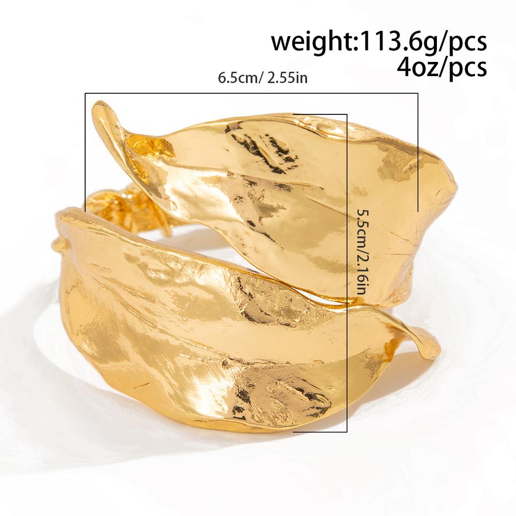 KunJoe Luxury Design Irregular Leaves Spring Bangles Women Exaggerated Gold Color Metal Wide Bracelet Wedding Jewelry On Hand