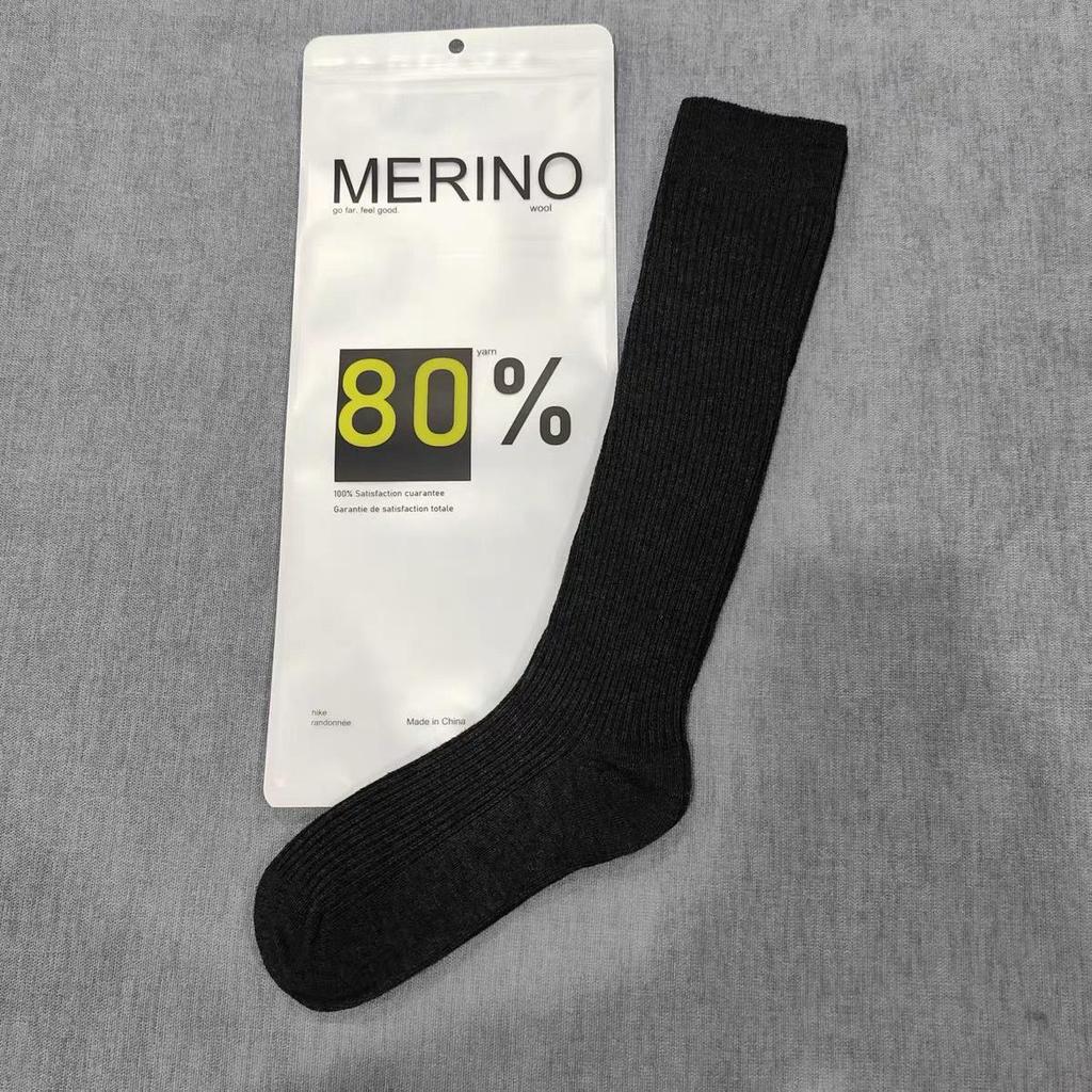 Women's 80% Merino Wool Knee-High Socks, Double-Needle College Style, Slouchy, Warm for Autumn/Winter, Solid Color.