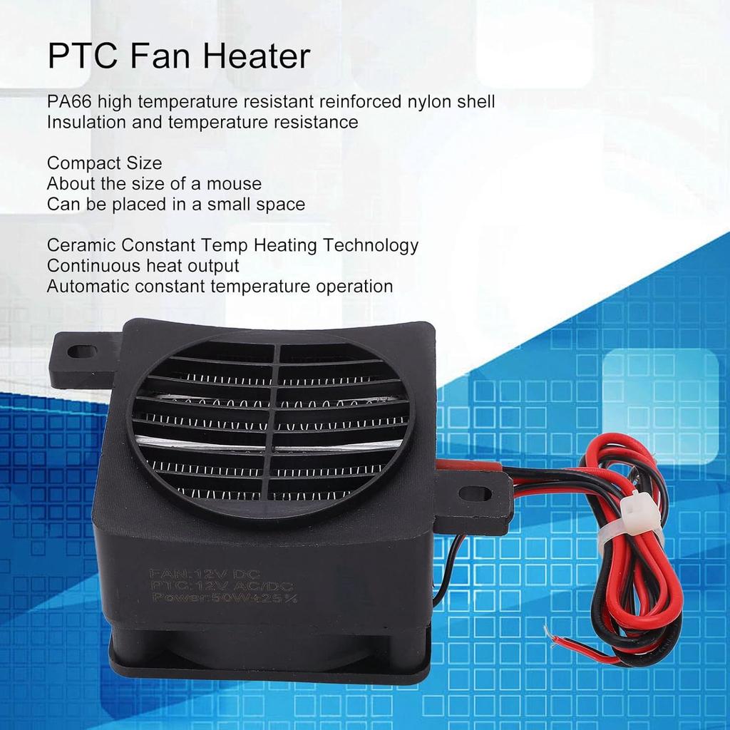 Air Heater, PTC Ceramic Heating DC12V 50W Constant Temp Reinforced Nylon Shell PTC Air Heater Insulation Temperature 2.4 X 2.4 X 1.7in Car Fan Heater
