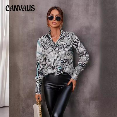 Women's Autumn Printed Tie Single Breasted Long Sleeve Shirt
