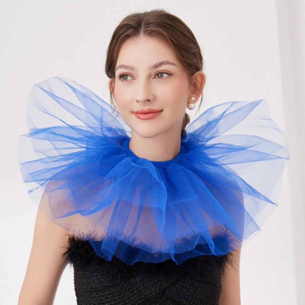 Multi Layer Mesh Fake Collar Decorative Necklace Ties Blue Red Detachable Neckwear for Fake Collar Clothing Decororation Mujer