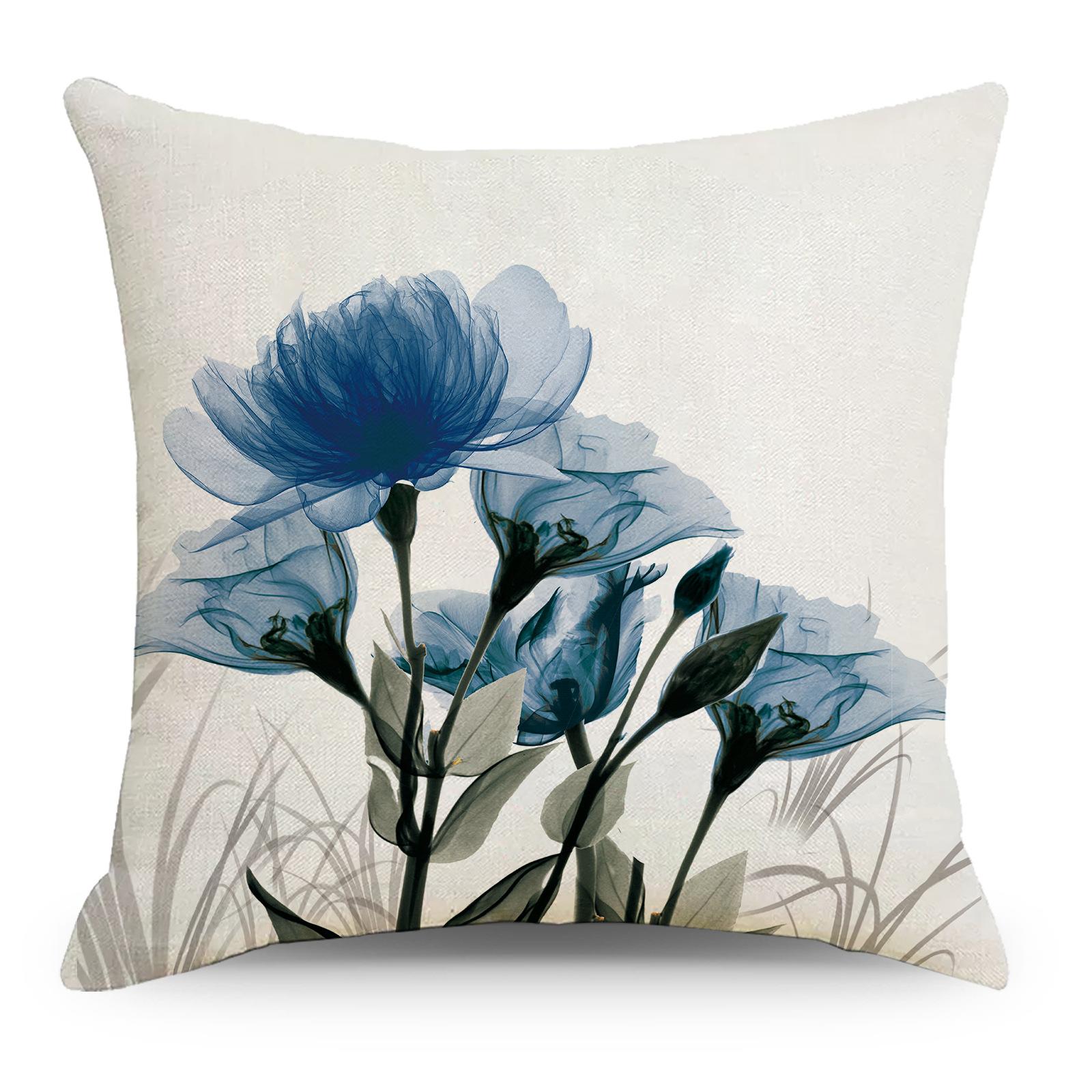

Blue Ink Linen Printed Pillowcase Home Sofa Car Office Pillowcase 45 * 45Cm without pillow core