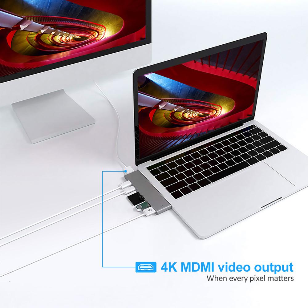 Hub USB C com Adaptador HDMI 4K Thunderbolt 3 USB 3.0 Leitor de Cartão TF SD e Carregamento PD para MacBook Air 13 15 Pro 14 M4 M3 M2 M1