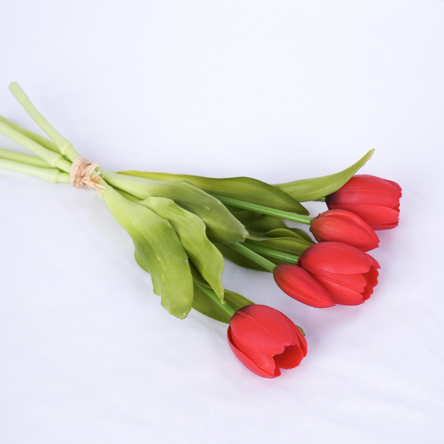 

5 шт. Штучний букет тюльпанів Силіконові штучні квіти Прикраса для вечірки Прикраса для столу у вітальні Квіткова композиція Декорація червоний
