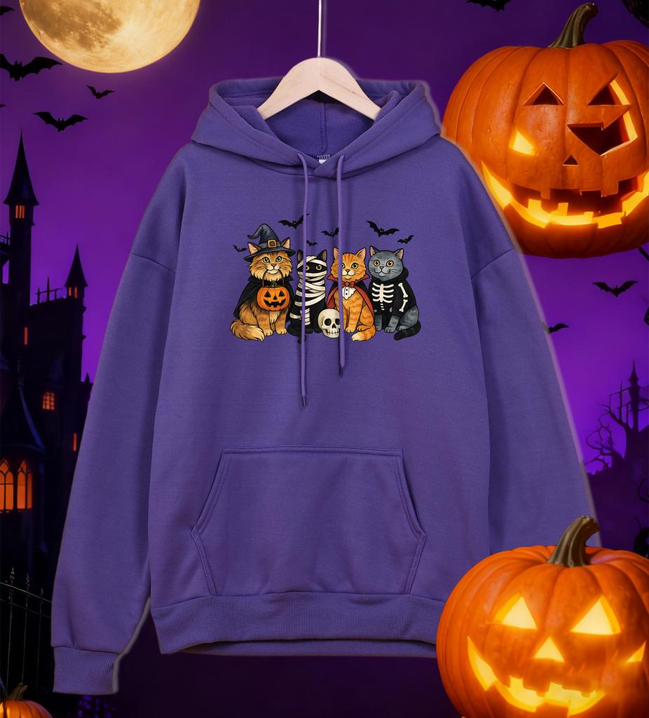 Dressed Kittens Enjoy Halloween Printing Men Hoodie Pocket All-Match Hoody Multicolor Casual Pullovers Autumn Fleece Clothing