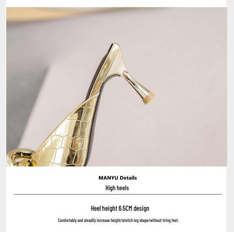 Silver Chain High Heel Baotou Sandals for Women - European & American Summer 2023 Collection