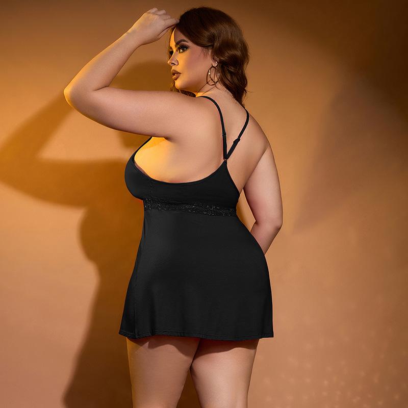 Cămașă de noapte tip maiou cu dantelă la spate, fără spate, mărime mare pentru femei - Stil european și american