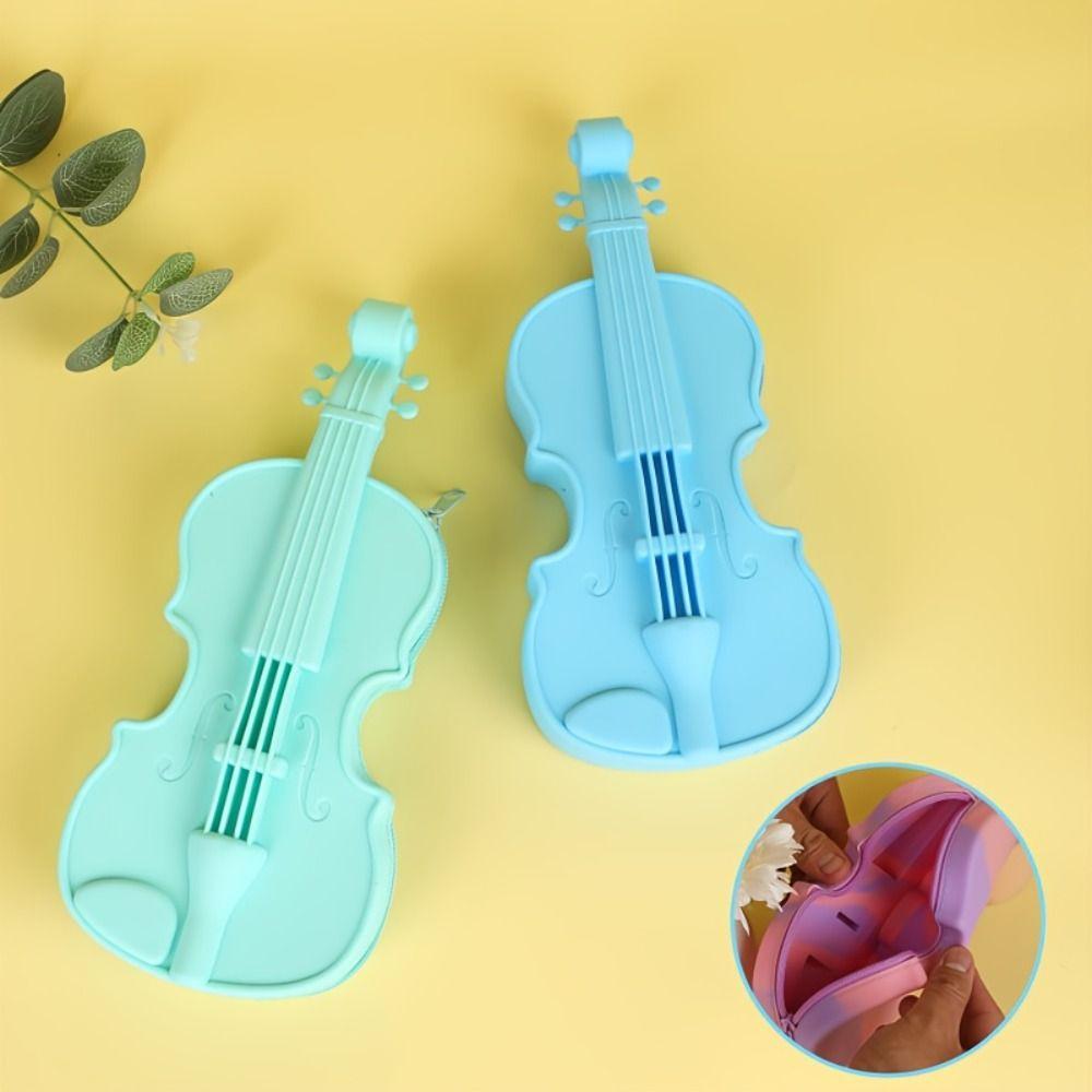 Cute Design Violin Pencil Case Lightweight Makeup Pouch Stylish Case Gift Music Lovers  School Use