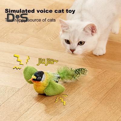 Chirping Bird Cat Toy Interactive Flapping Wings Plush Bird Toy Battery Operated Stimulate Animal Kitten Toy for Indoor Cats