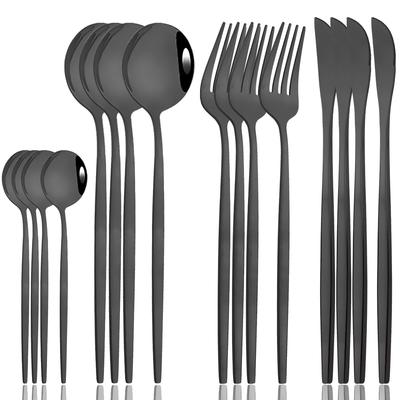 16pcs Black Knife Coffee Spoon Fork Dinnerware Set Mirror Durable Flatware Stainless Steel Cutlery Set Western Kitchen Tableware