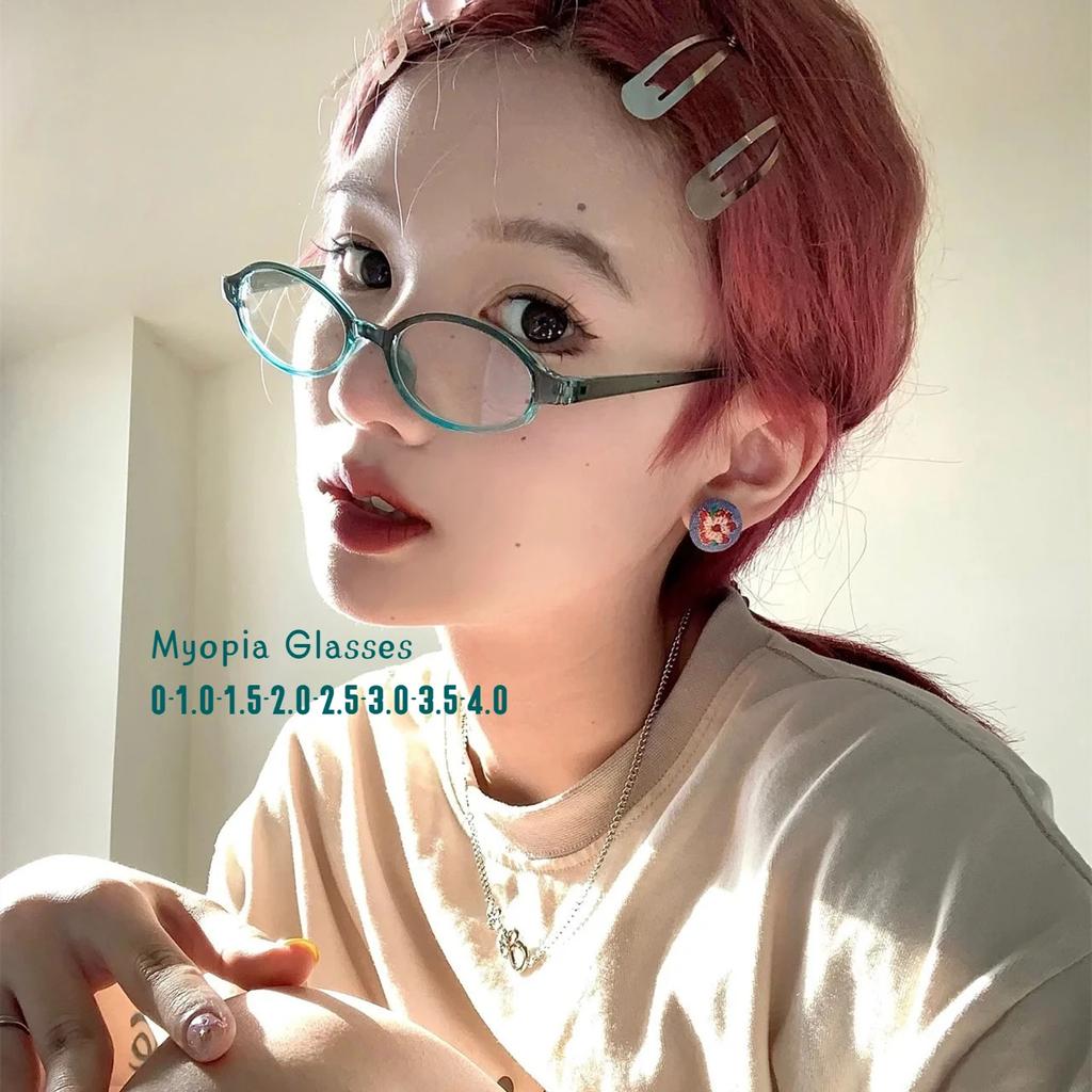 Vintage Oval Small Frame Antiblue Light Nearsighted Eyewear Finished Ladies Myopia Glasses Prescription Minus Diopter Eyeglasses