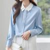 Navava Women Casual Color Block Double Collar Long Sleeve Shirt Nb3058