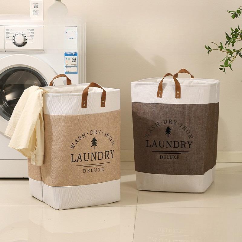 Home dirty clothes basket foldable imitation linen dirty clothes storage basket printed image two handed clothes basket