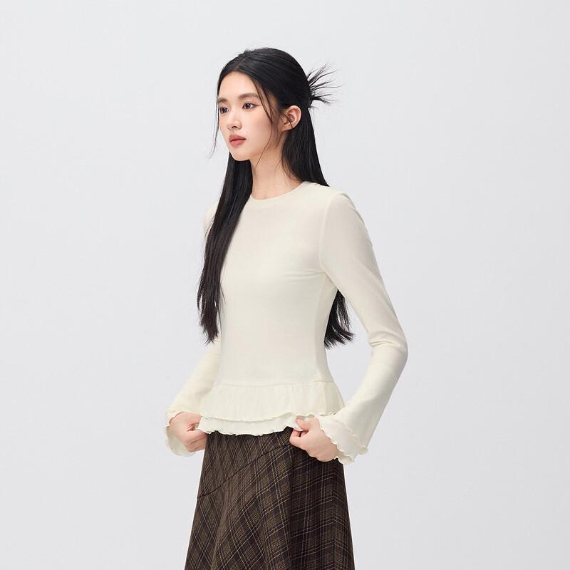Semir Women's Ruffle Hem Slim Fit Thermal Long Sleeve T-Shirt