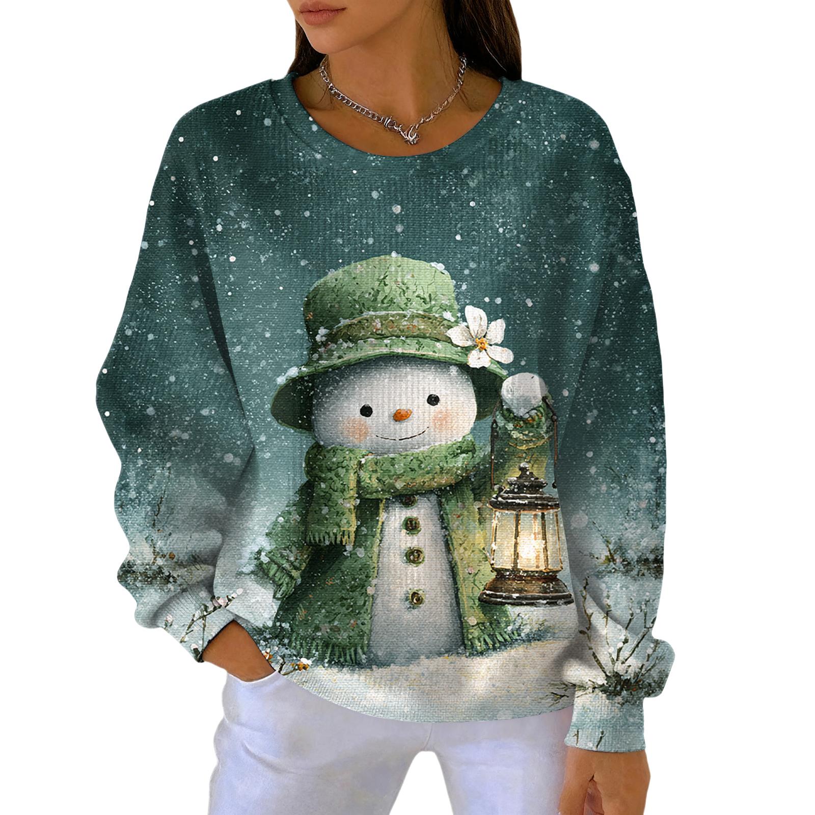 

Женский модный повседневный пуловер с градиентным рождественским принтом, спортивный топ с длинным рукавом L