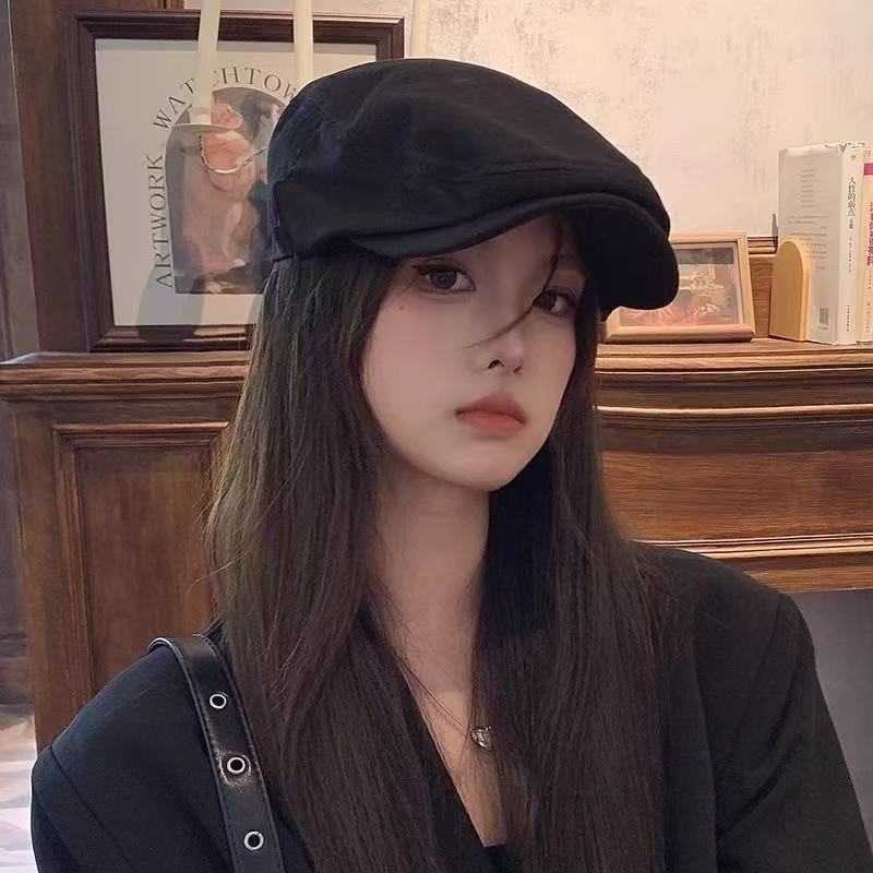 Autumn atmosphere Maillard~ Brown suede flat-topped newsboy hat for women's autumn and winter retro British octagonal beret