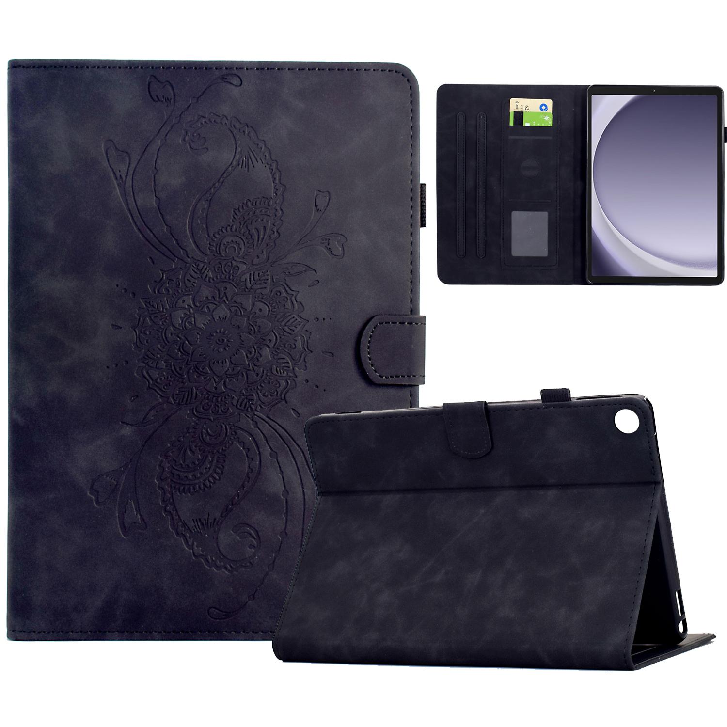 

Чохол для Samsung Galaxy Tab A9 Шкіряний чохол для планшета з тисненням мандали та слотами для карток Black