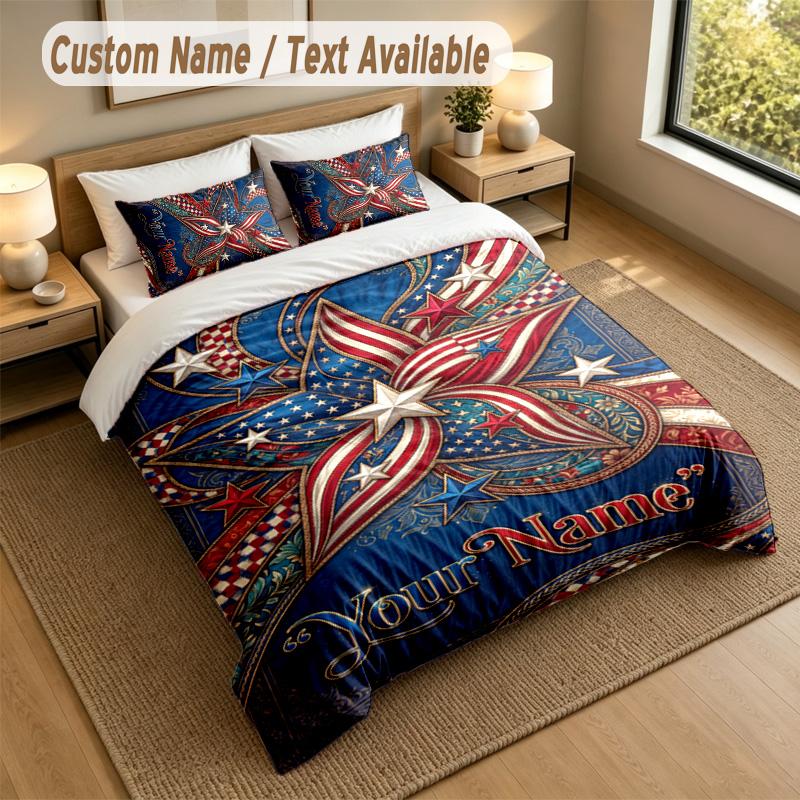 American Patriotic Theme Personalized 3Pcs Bedding Set Custom Text & Name 1 Sheet 2 Pillowcases Household Bedding 1pc
