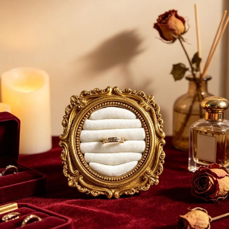 Ornate Ring Holder Display with a Round Padded Layout for Jewelry Counters, Livestreams, and Product Photography