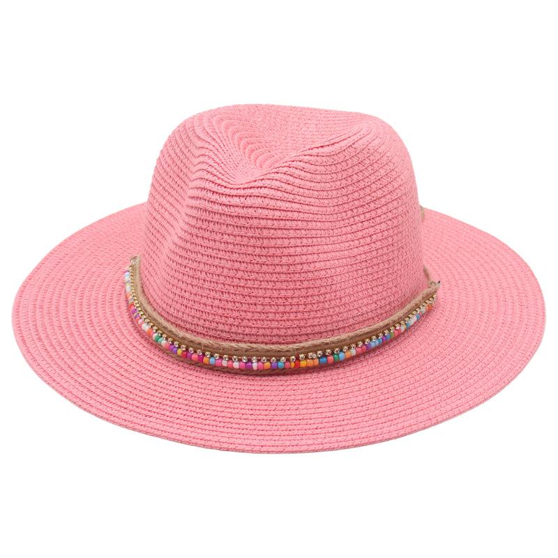 New summer ethnic style Panama straw hat colorful bead accessories dance performance beach sunshade top hat