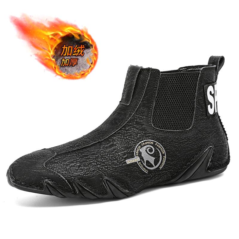 Móda Pánské Outdoor Zimní Sporty Turistika Ruční šití Kožené tenisky Kotníkové boty Nové Neklouzavé Ležérní Teplé plyšové pánské boty Chelsea