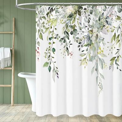Sage Green Eucalyptus Shower Curtain, Watercolor Plant Floral Eucalyptus Leaves Fabric Shower Curtains Spring Bathroom Decor Set