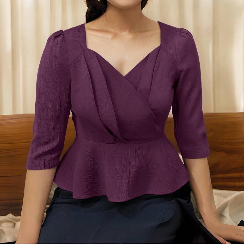 

ZANZEA Женская летняя блузка с повседневным коротким рукавом и дизайном на талии 3XL фиолетовый